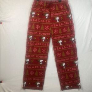 Peanuts Snoopy Christmas Fleece Pajama Pants Red Holiday Print Size L Drawstring